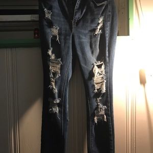 Wax distressed stretch jeans